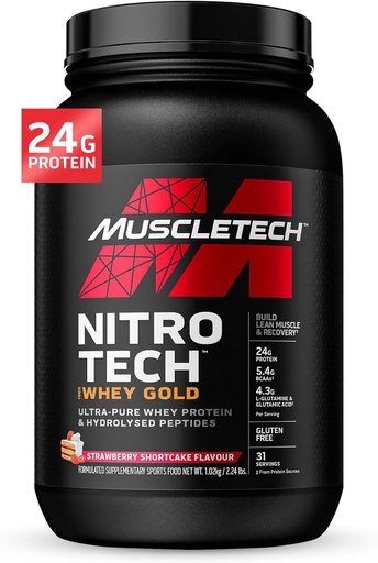 [BRSWKGA4AJ7GOD3U] Whiy Protein powder, MuscleTech Nitro- Tech Whey Gold Protein Powder, Whey Protein isoate Smoothie Mix, Powin Powder for Women & Men, Strawberry Protein Powder, 2 pon (28 Serv) -package varies