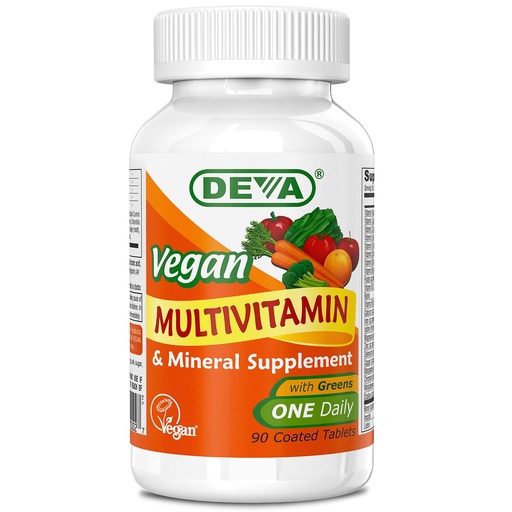 [BRSWIFYMAYCA4FLY] Deva Vegan Multivitamin and Mineral Supplement - Once-Per-Day Formula with Greens - Vitamins A, C, D, E, B Complex, High-Potency Formulation for Daily Health and Wellness- 90 Coated Tablets, 1-Pack