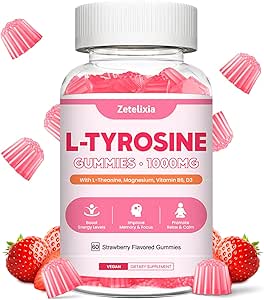 [BRSRAHAYOUAQK3T2] L Tyrosine Gummies, L-Tyrosine Supplement Gummies, L-Theanine Gummies with Vitamin B6 D3, Focus Gummies Support Brain, Memory, Energy, Mood for Adult & Kids, Strawberry Flavor, 60 Count