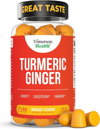 [BRSROAYHPMBQG2D6] Turmeric Supplement - Curcumin C3 Complex + Ginger Root for Gut & Joint Health - Natural Turmeric Curcumin Supplement 95% Curcuminoids. Contains 260mg Tumeric Extract. 60 Mango Flavor Turmeric Gummies