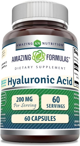 [BRSROAYTOIMRMEQ4] Amazing Formulas Hyaluronic Acid 200 Mg Por Serving Capsules Suplemento Silencio Non-GMO Silencio Gluten Free ← Made in USA (60 Count)