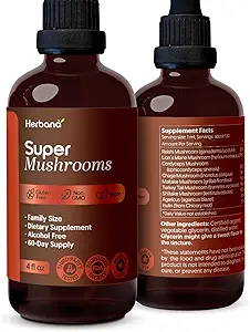 [BRSROZICCQIQ2GYZ] Super Mushrooms 8-in1 - 4 fl oz Liquid Extract - Brain Booster & Immune Support Drops - Reishi, Lion`s Mane, Cordyceps, Chaga, Mitake, Turkey Tails, Shiitake, Agaricus - High Potency - 90-Day Supply