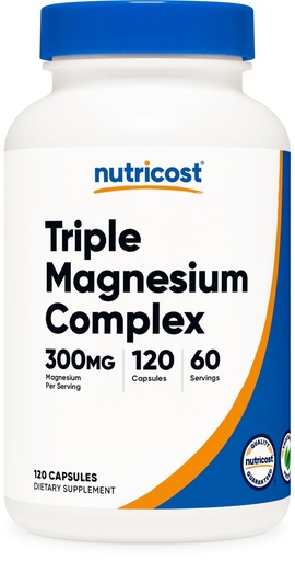 [BRSRAGDYBUHROCQ6] Nutricost Triple Magnesium Complex (300mg, 120 Capsules) - from Di-Magnesium Malate, Bisglycinate and Citrate, 60 Servings