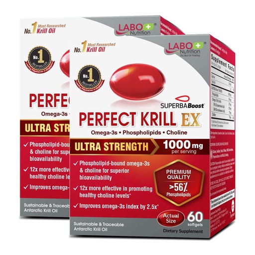 [BRSWYYIFCUBR4YLD] LABO Nutrition Perfect Krill EX, 1000mg Antarctic Krill Oil Omega 3 EPA DHA, Highest Phospholipids (Over 56%) with Choline, Astaxanthin | Heart Brain Eye Joint Health, Made in USA, 60 softgelsX2