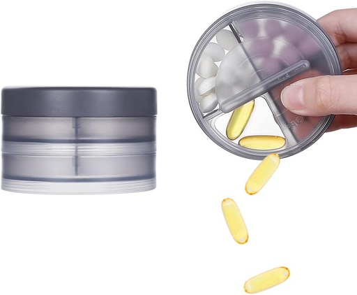 [BRSWGBTYPMMRYCTA] 2 Layers Pill Case, KIGI Daily Pill Organizer with 8 Compartments 1 Day 4 Times Portable Pill Box Vitamin Organizer for Travel(Gray 3.1-2Inch)