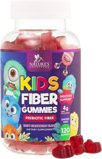[BRSRMBL5DEPA4HTZ] Fiber Gummies for Kids, Daily 4g Gummy Fiber Supplement, Prebiotic Digestive Health Support - Nature's Plant Based Soluble Fiber, Supports Regularity & Digestion for Kids Non-GMO - 120 Gummies