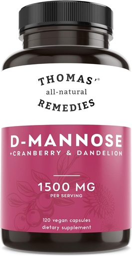 [BRSRAYAQOACA2DTB] Thomas' all-natural Remedies D-mannose 1200mg - with Cranberry and Dandelion - Natural Urinary Tract and UTI Health Support - Best dmannose Capsules - NO fillers, All-Natural, Vegan - 120 Capsules
