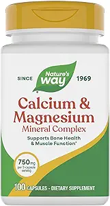 [BRSWIYTYOYIRMALA] Nature's Way Calcium & Magnesium Mineral Complex, Supports Bone Health & Muscle Function,* 750 mg per 3-Capsule Serving, 100 Capsules (Packaging May Vary)