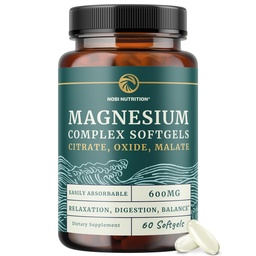 Triple Magnesium Softgels | Citrate, Malate, & Oxide | Highly Absorbable Magnesium Supplement for Digestion, Calm, Leg Cramps, & Sleep Support | 300mg Complex | Easy to Swallow Soft Gels | 60 Count