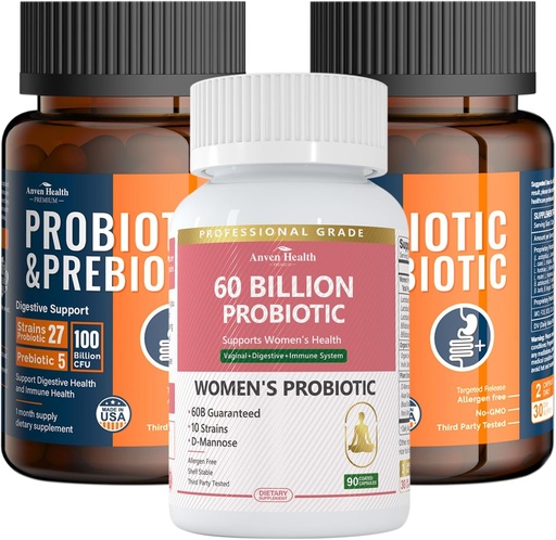 [BRSRABTQAAHBOF3H] Complete Gut & Digestive Health Bundle for The Whole Family: 100 Billion Probiotics + Women Probiotics