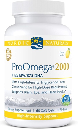[BRSWKZI4C4GBK3LG] Nordic Naturals ProOmega 2000, Lemon Flavor - 2150 mg Omega-3 - 60 Soft Gels - Ultra High-Potency Fish Oil - EPA & DHA - Promotes Brain, Eye, Heart, & Immune Health - Non-GMO - 30 Servings
