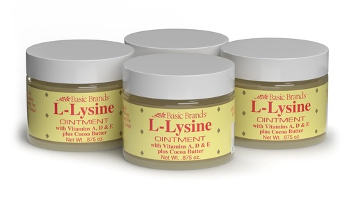 [BRSWIGYICENBKG34] Basic Brands - L-Lysine Ointment - 0.875 oz - Lysine Cold Sore 处理和Blister Relief - Soothes Lips - 4 Pack (英语).