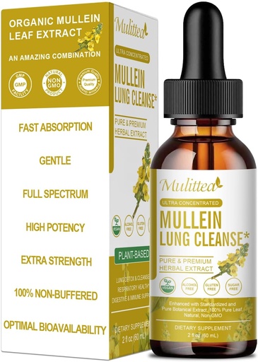 [BRSRAAT5BUIA2AIV] Mulittea Mullein Drops for Lungs & Lymphatic Drainage-5-in-1 Herbal Extract Liquid with Marshmallow Root, Elderberry, Licorice Root-Lung Cleanse & Respiratory Support-Non-GMO, Vegetarian-2 Fl Oz