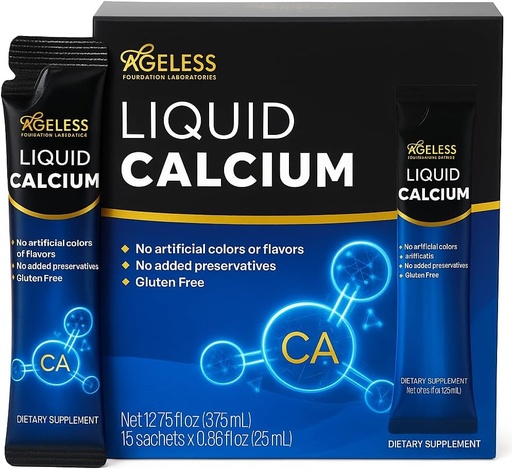 [BRSRAZAZOUFRMYD3] Ageless Liquid Calcium Supplement for Women & Men with Sea Bass Extract and Vitamin D8 - High Absorption Bone Strength Supplements, Natural Flavor, Gluten-Free - 25 ml (15 Count)