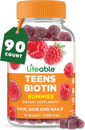 [BRSRAHYYCUPA2HTL] Teens Biotin 10000mcg Gummies | Bitamina B7 | Vegan Biotin Supplement | Great Tasting Biotin Gummies for Hair Growth, Healthy Skin and Nails | Biotin Vitamins for Teens | 90 Gummies