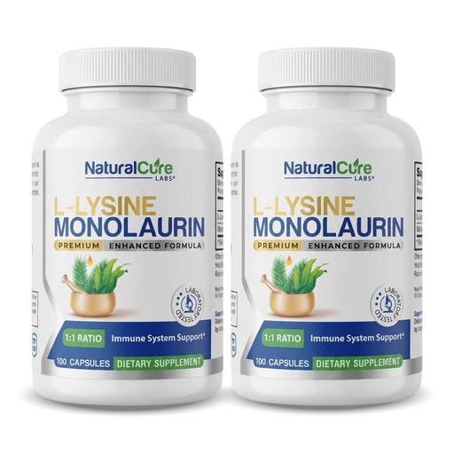 [BRSRMC32BYNRG3D5] Natural Cure Labs L-Lysine with Monolaurin 600mg 1:1 Ratio, 2 Pack, 200 Capsules
