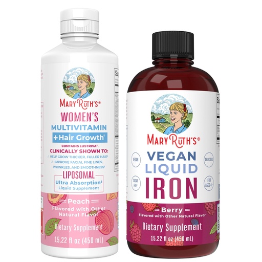 [BRSRACT3BZ6GKDTD] MaryRuth's Women's Multivitamin + Hair Growth Liposomal (Peach) & Iron Liquid (Berry) | Clean Label Project Verified® | Supplements for Beauty, Immunity, & Overall Health | Vegan, Non-GMO, Gluten-Free