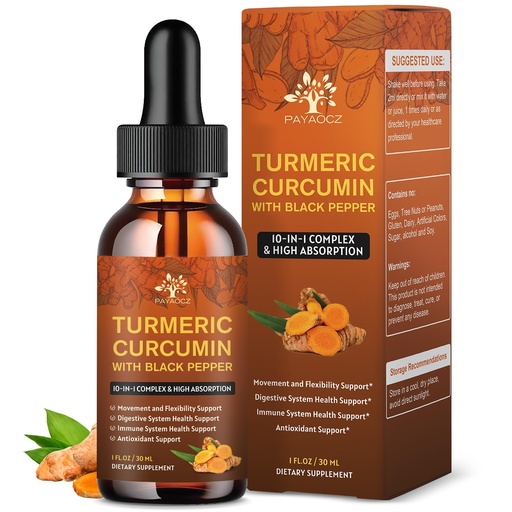 [BRSRAAT3OFYQOD3A] (2 Pack) Organic Turmeric Curcumin Supplement with Black Pepper and Ginger - Liquid Turmeric Extract Drops (with Cinnamon, Rosemary) - Mobility and Flexibility Support and Digestive Health - 1 Fl Oz