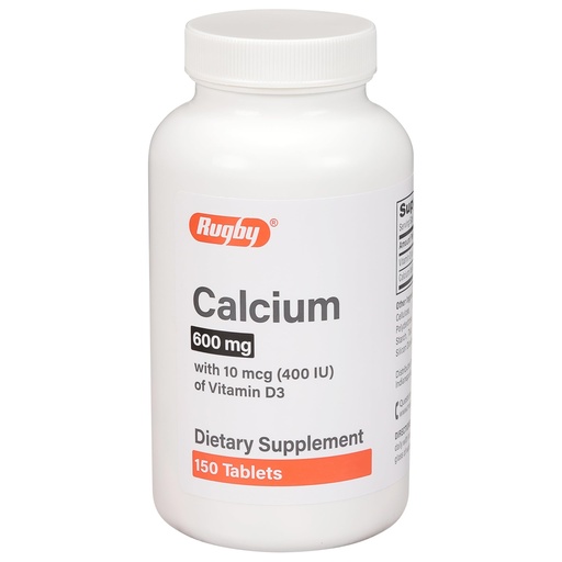 [BRSWYAI2DINQI3DP] Rugby 600 mg Calcium Tablets - Made with 10 mcg (400 IU) of Vitamin D3 - Dietary Supplement - 150 Tablets