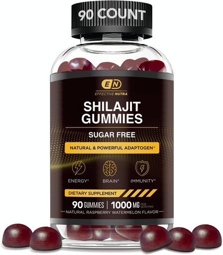 [BRSROBTQDEFGACIY] EFFECTIVE NUTRA Shilajit Gummies 1000mg 124; Pure Shilajit Resin for Energy, Brain & Imunity 124; Tambahan untuk Pria & Women 124; Sugar- Free, Vegan, Gluten- Free Alagly Berry Flavor, dibuat di USA (90ct)