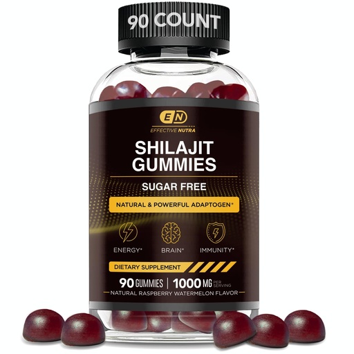 [BRSROBTQDEFGACIY] Effective Nutra Shilajit Gummies 1000mg | Pure Shilajit Resin for Energy, Brain & Immunity | Supplement for Men & Women | Sugar-Free, Vegan, Gluten-Free | Natural Berry Flavor, Made in USA (90ct)