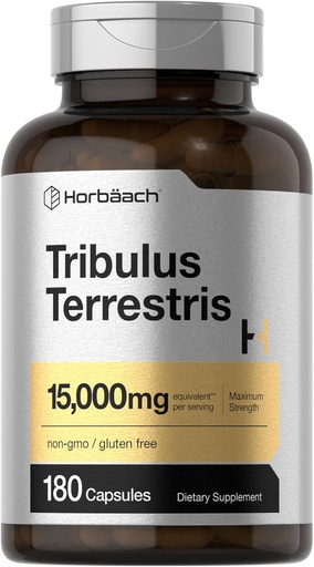 [BRSWYZT4CR5AM3TD] Horbäach Tribulus Terrestris for Men 15000mg | 180 캡슐 | 최대 강도 | 비 GMO, 글루텐 무료 추출물 보충
