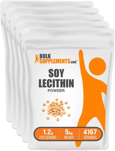 [BRSWKYQMOAMWKCDM] BulkSupplements.com Soy Lecithin Powder - Lecithin Supplement, Lecithin Powder Food Grade - Gluten Free, 1200mg per Serving, 5kg (11 lbs) (Pack of 5)