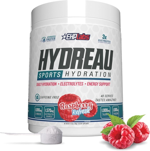 [BRSRA2QDDIFBMEIY] EHP Labs Hydreau Electrolytes Powder No Sugar - Endurance & Energy 용 하이드로 션 파우더 - 남성 및 여성용 전자 분말 - Sugar Free Electrolytes - Raspberry 새로 고침 (40 Serves)