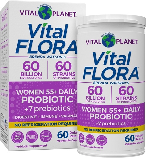 [BRSWYBT6CEBGAC3K] Vital Planet - Vital Flora Probiotics for Women Over 55 Daily Shelf Stable Probiotic 60 Billion CFU, 60 Diverse Strains, 7 Organic Prebiotics, Immune Support and Digestive Health 60 Capsules