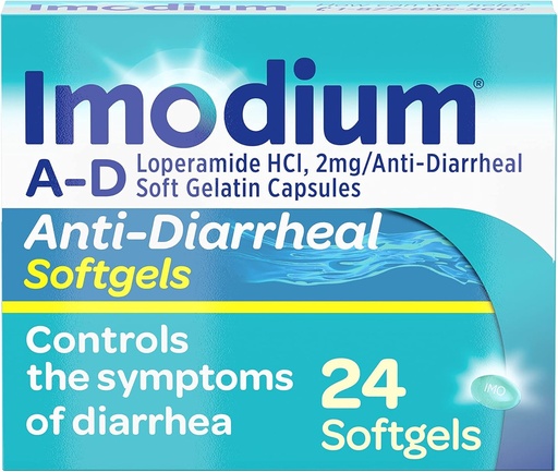 [BRSWKGQAOQPGCHTC] Imodium A-D Fast-Acting anti-Dirrieal Softgels, Loperamide HCCL 2mg, Du lịch Phương thuốc cứu trợ tiêu chảy thiết yếu cho người lớn, 24 bá tước, kháng tiêu chảy, 12 tuổi+, dễ dàng cho Swallow