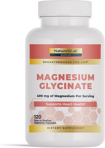 [BRSWIAQTAEMBSC3C] Nature’s Lab Gold Magnesium Glycinate 400mg - Supports Cardiovascular Health, Muscle & Nerve Function* – 120 Capsules (30 Day Supply)
