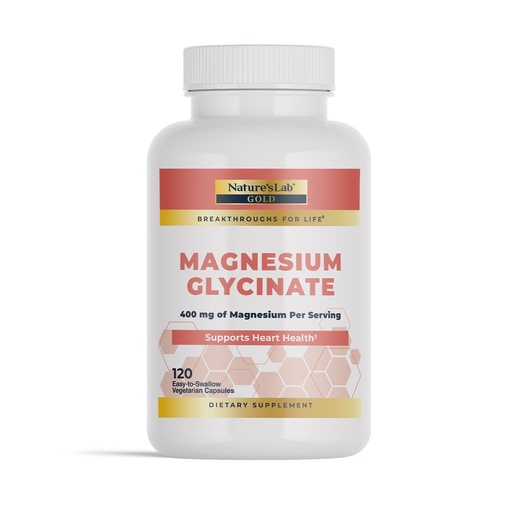 [BRSWIAQTAEMBSC3C] Nature’s Lab Gold Magnesium Glycinate 400mg - Supports Cardiovascular Health, Muscle & Nerve Function* – 120 Capsules (30 Day Supply)