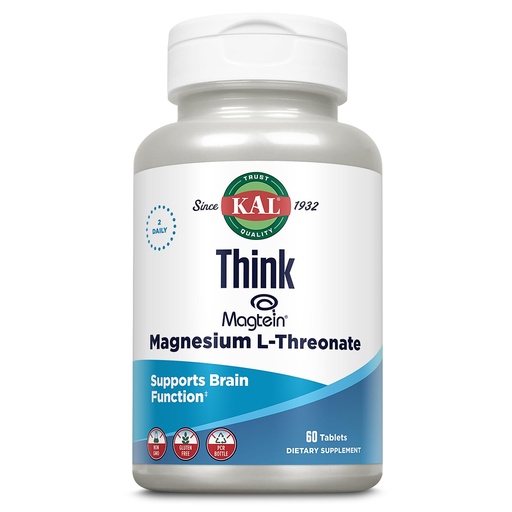 [BRSWGAA6OIPRUCDV] KAL Think Magnesium L-Threonate 2000 mg | Learning, Brain Health & Memory Function Support w/Magtein | Vegan, No Gluten & Non-GMO | 60 Tablets