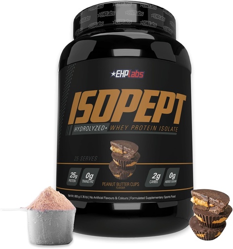 [BRSW2YD2BN5RACDV] IsoPept Hydrolyzed Whey Protein Powder by EHPlabs - 100% Whey Protein Isolate & Hydrolysate, 27g of Protein, Non-GMO, Gluten Free, Fast Absorbing, Easy Digesting, 27 Serves (Peanut Butter Cups)