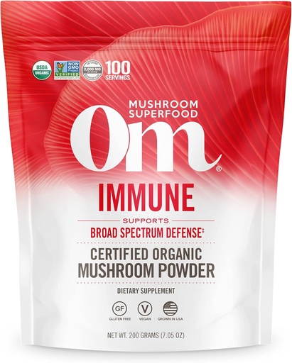 [BRSW2FANAEBQKGTD] OM MUSHROOM SUPERFOOD Immune Blend Mushroom Powder Superfood Supplement, 7.05 Ounce Pouch, 100 Servings, Mushroom Blend, Reishi & Turkey Tail; Daily Immune Support Supplement