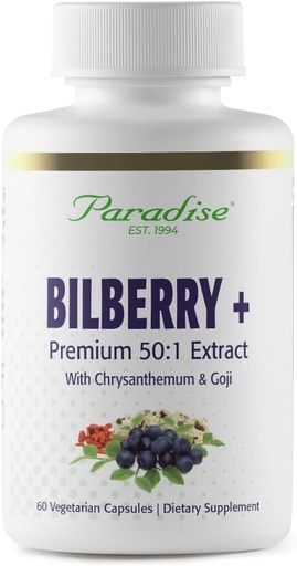 [BRSWIYT3PMCBMF3U] Herbs Paradise Bilberry with Goji & Chrysanthemum Supplements, Super Potent, Ultra Pure, Non-GMO, Gluten Free, Vegan, 60 cápsulas vegetarianas
