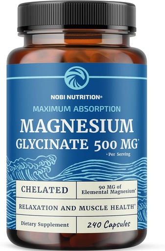 [BRSRAHD3DECBQC3D] Magnesium Glycinate 500mg | Chelated for High Absorption | Muscle Relaxation, Bones, Heart, Nerve, Sleep & Calm Support for Women & Men | Magnesium Chelate Supplement & Bisglycinate Complex | 240ct