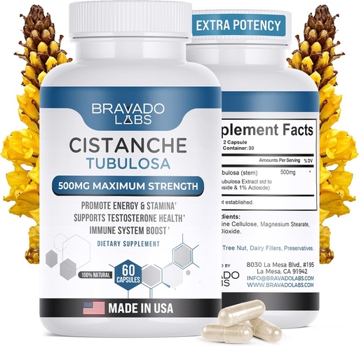 [BRSROBT2CQJWMFD3] Cistanche Tubulosa Supplément Homme 500 mg - Testostérone Booster pour Homme - Promotion de la force, de l'humeur, de l'énergie, du focus, du soutien hormonal - Cistanche Tubulosa Extract Powder - 60 ct