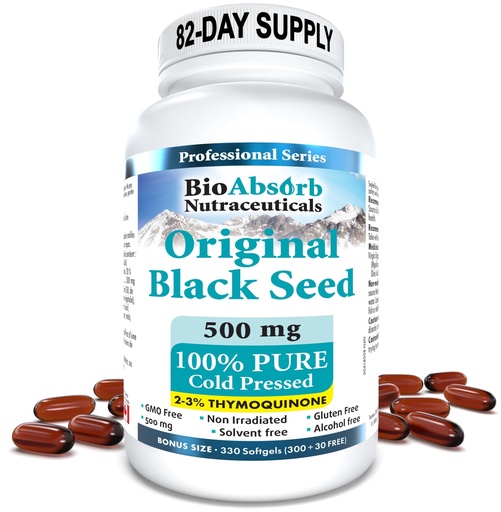 [BRSWYAQZDIHQI3LV] Bio Absorb Black Seed Oil Capsules, 82-Day Supply, Cold Pressed Pure Black Cumin Seed Oil (Nigella Sativa) (330 softgels, 500mg)