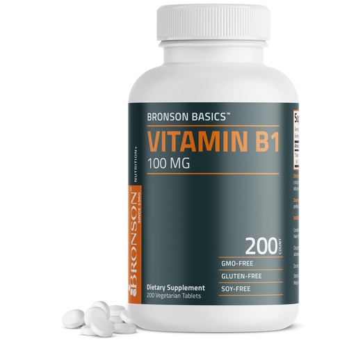 [BRSRAFABB4PQYGY3] Bronson Vitamin B1 100mg, Non-GMO, 200 Vegetarian Tablets