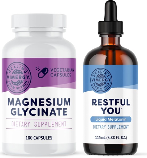 [BRSRAZIRDMJRMGT4] Vimergy Magnesium Glycinate (180 Capsules) & Vimergy Restful You* Liquid Melatonin (115 mL) - Bundle