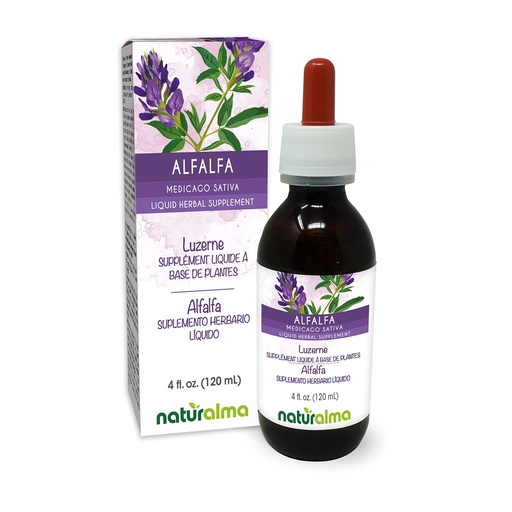 [BRSRMYYEAR7AEDLJ] Naturalma Alfalfa or Lucerne (Medicago Sativa) herb with Flowers Alcohol-Free Tincture - Rich in Natural Chlorophyll - 4 fl oz Liquid Extract in Drops - Herbal Supplement - Vegan