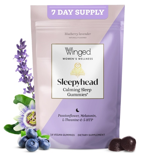 [BRSRMZI7B57RQYDV] Winged Wellness Sleepyhead Natural Sleep Gummies for Women - Sleep Support Aid for Adults with 3mg Melatonin, L-Theanine, 5-HTP - Natural Gummy Supplement - Blueberry Lavender, 14 Vegan Gummies