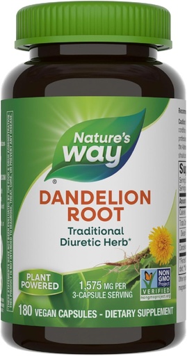 [BRSWIYT3BIPBOFLY] Nature's Way Dandelion Root, Traditional Diuretic Herb*, Traditionally used to Soothe Digestive Upset*, Vegan, 180 Capsules (Packaging May Vary)