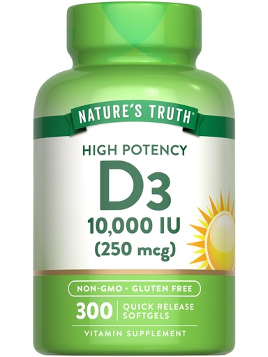 [BRSRO2T6AQHQO33K] Nature's Truth Vitamin D3 10000 IU Softgels | 300 Count | Extra Strength | Non-GMO & Gluten Free Supplement