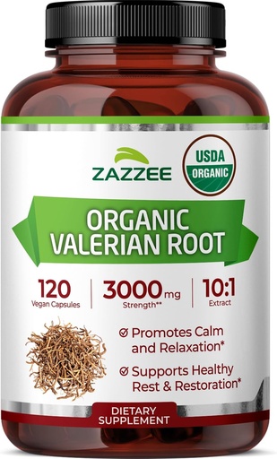 [BRSROBIFCQPG2ADP] Zazzee USDA Organic Valerian Root 10:1 Extract, 3000 mg Sila, 120 Vegan Capsules, 4 Month Supply, Valeriana officinalis, 10X Potency, 100% Vegetarian, All-Natural, Non-GMO, Made in The USA