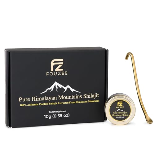 [BRSWIFYLCYNQIFLO] FOUZEE Pure Himalayan Mountains Shilajit - 77% + Fulvic Acid Authentic Hard Consistency, Natural Source of Fulvic Acid, Over 85 Trace Minerals, Includes Stainless Steel Spoon (10 Grams)