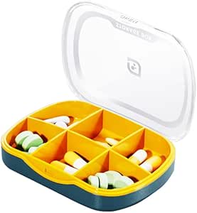 [BRSRA2Y2C4PBSFIV] Weekly Pill Case Organizer, Small Travel Pill Box Planner 6 Tray, Cute Pocket Purse Daily Medicine Dispenser Reminder for Vitamin, Supplement, Fish Oil, Capsules, Tablet, Meds Storage Sorter