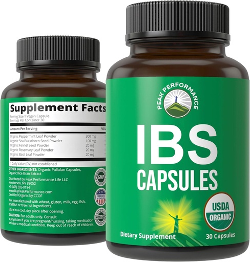 [BRSROEL7PIBWMHLH] USDA Organic IBS Capsules for Relief, Ingestion, Bloating, Gas. Irritable Bowel Supplement with 5 Handpicked Organic Ingredients. Peppermint Oil, Sea Buckthorn, Fennel Seed, Rosemary Leaf, Basil Leaf