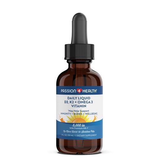[BRSW2233CEFGODL2] Passion 4 Health Organic Liquid Vitamin D3 K2 (Mk-7) + Omega 3 Supplement - Liquid Vitamin D Drops (5000IU) - Support for Healthy Bones and Muscles